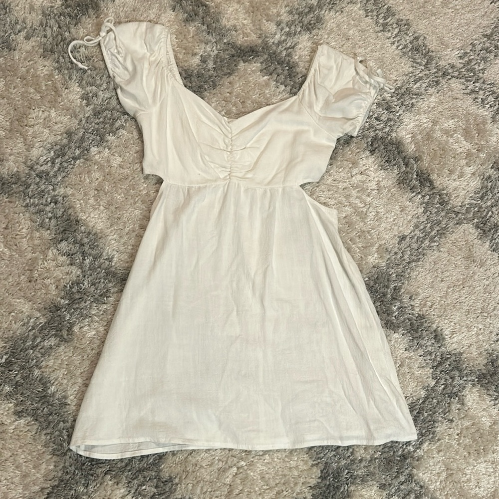 Altar'd State White Hip Cutout Puff Sleeve Mini Dress